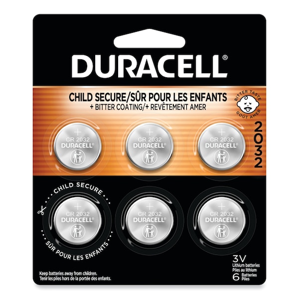 Duracell Lithium Coin Battery, 2032, PK6 DL2032B6PK